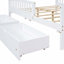 Lit plateforme blanc en bois pleine grandeur avec garde-corps doubles et 2 tiroirs de rangement-195740989-195740988