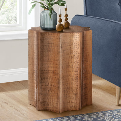 Table d'appoint, tambour, côté, table de bout, table de chevet, lampe, salon, chambre à coucher, cuivre métallique