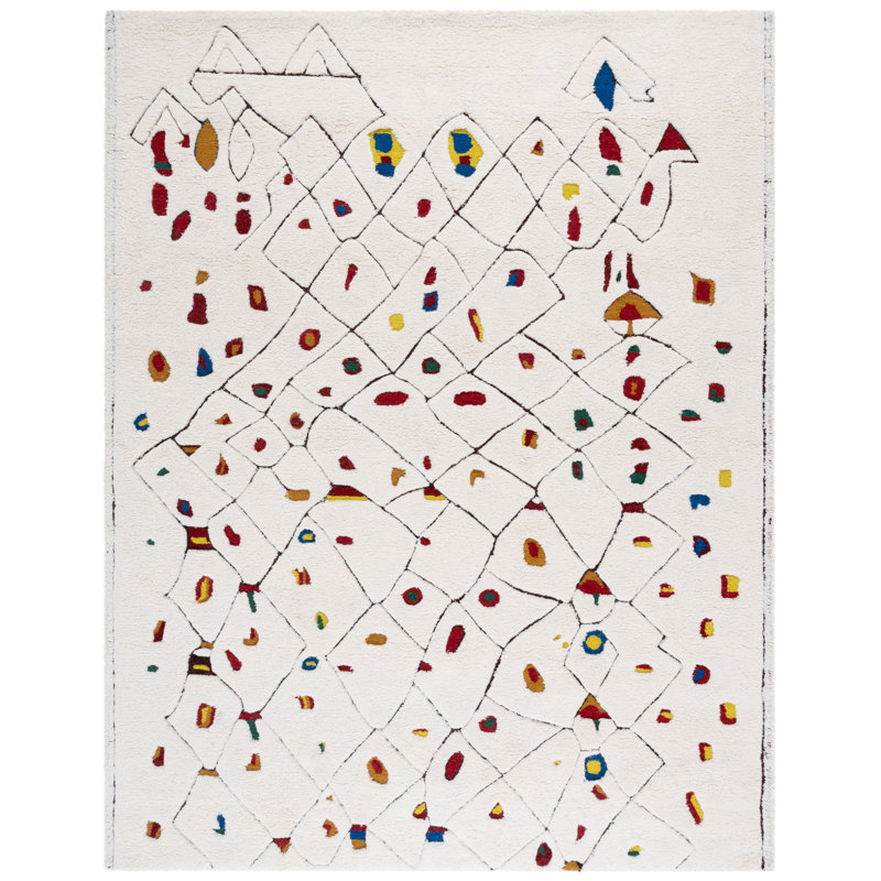 Kaloudis 922 Hand Tufted Wool/Cotton Abstract Indoor Use Only Rug in Ivory/Red, Rectangle 8' x 10'