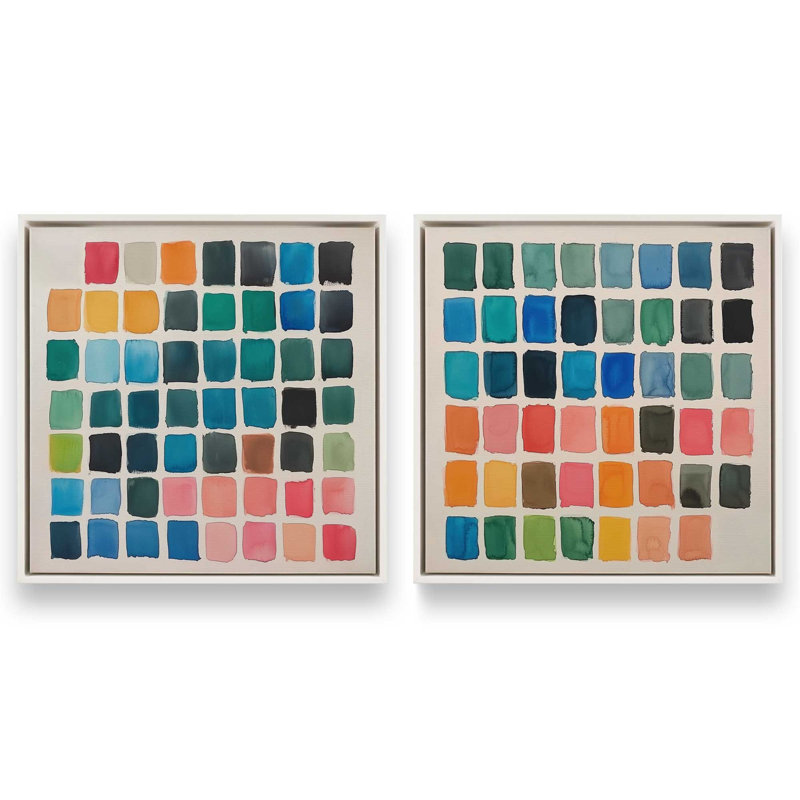 Ensemble de 2 imprimés Spectrum Grid, 32 po x 32 po, Cadre flottant blanc opaque