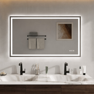 Miroir de salle de bain à DEL 72 po x H 36 po à l'avant et à l'arrière rétroéclairé - antibuée, lumière tricolore à intensité variable, capteur tactile, fixation murale horizontale / verticale