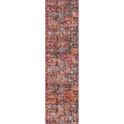 Tapis floral terre cuite