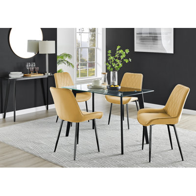 Scandinavian Dining Table Set - Minimalist Style Glass and Metal Leg with 4 Luxury Dining Chairs