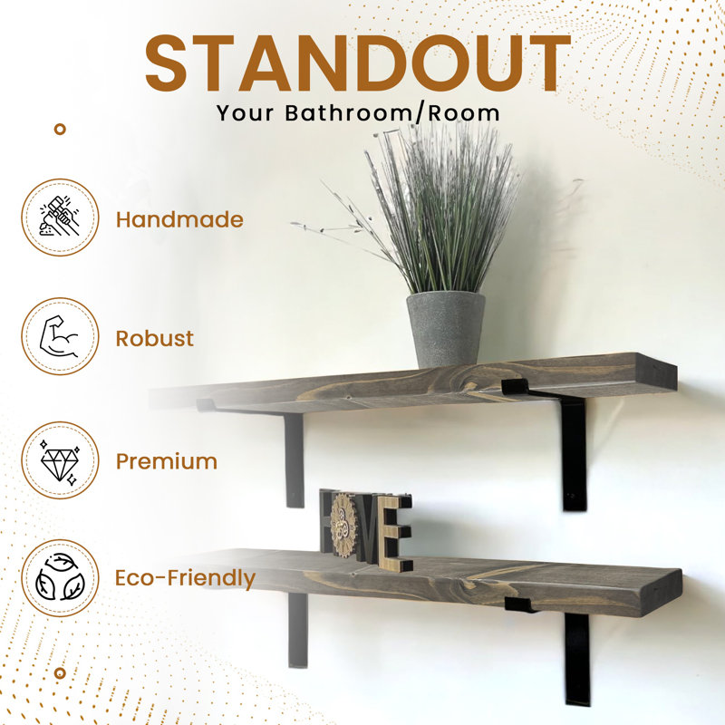 Gokmen Wood Floating Shelf, Driftwood Gray, 4.5cm H x 60cm W x 22cm D