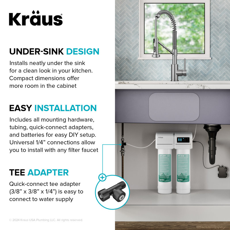 KRAUS Purita 2-Stage Under-Sink Filtration System With Single Handle Drinking Water Filter Faucet, Stainless Steel