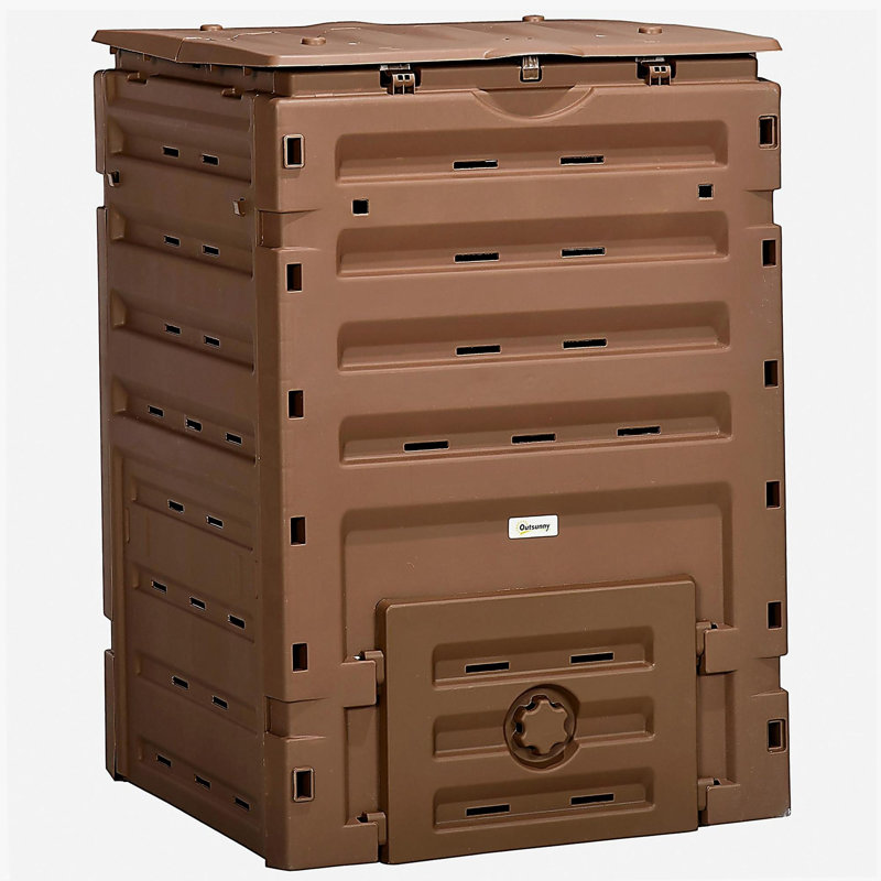 Outsunny Garden Compost Bin, 120 Gallon (450L) Garden Composter, BPA Free, with 80 Vents and 2 Sliding Doors, Lightweight & Sturdy, Fast Creation of Fertile Soil, Brown