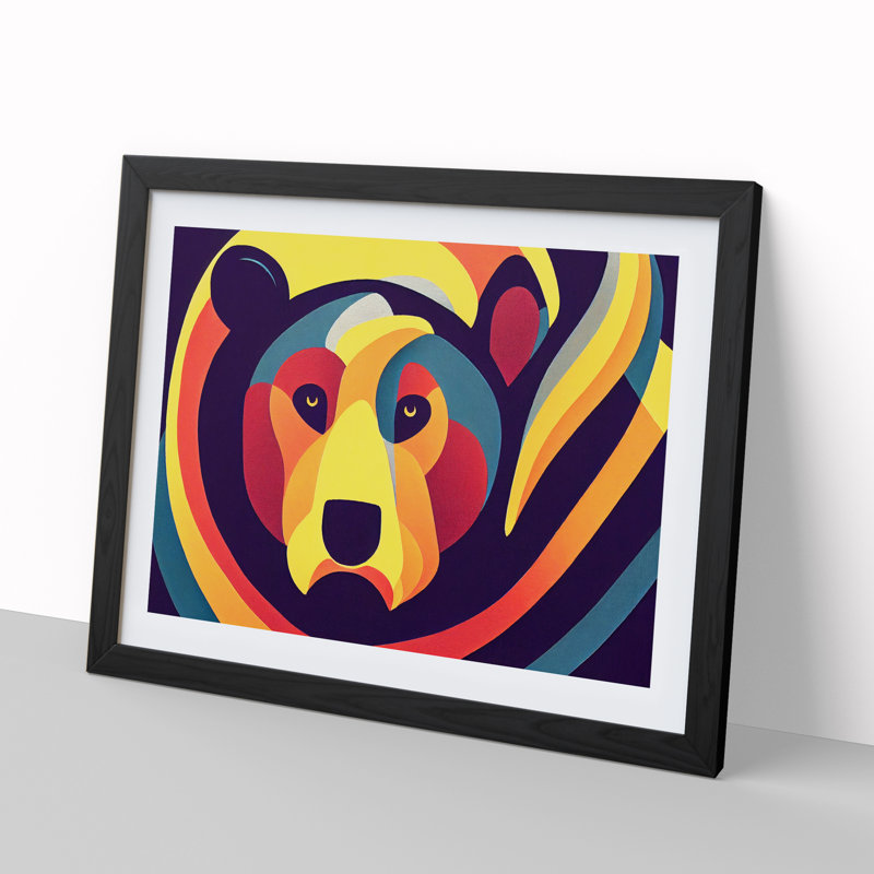Bear Art Deco Style Abstract - Framed Print, 25cm H x 34cm W x 2cm D, Black