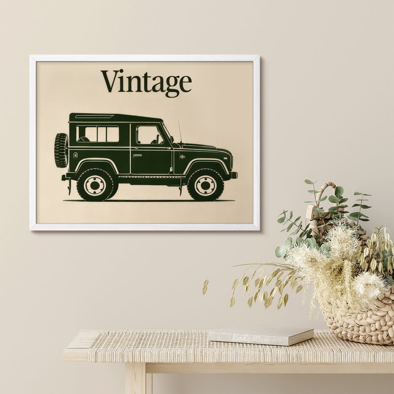 Vintage SUV Framed Wall Art Prints - Classic off-road vehicle for office, H 11 po x l 14 po, Blanc
