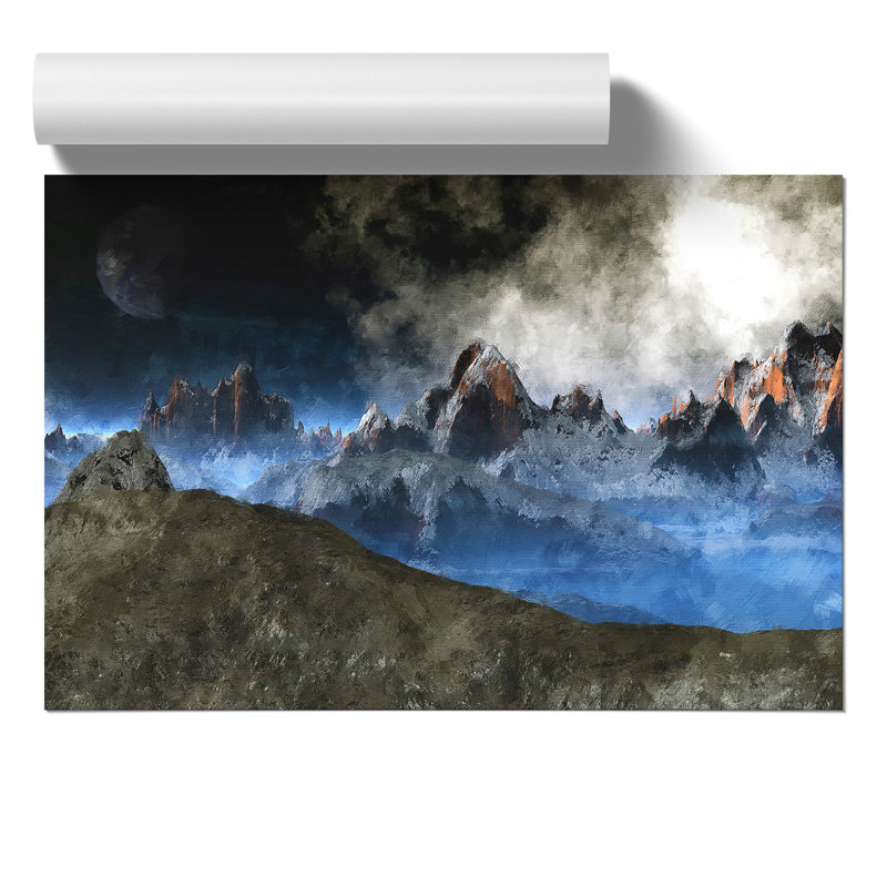 Moon over the Mountain Tops Painting - Frameless Print, 30cm H x 42cm W x 0.1cm D