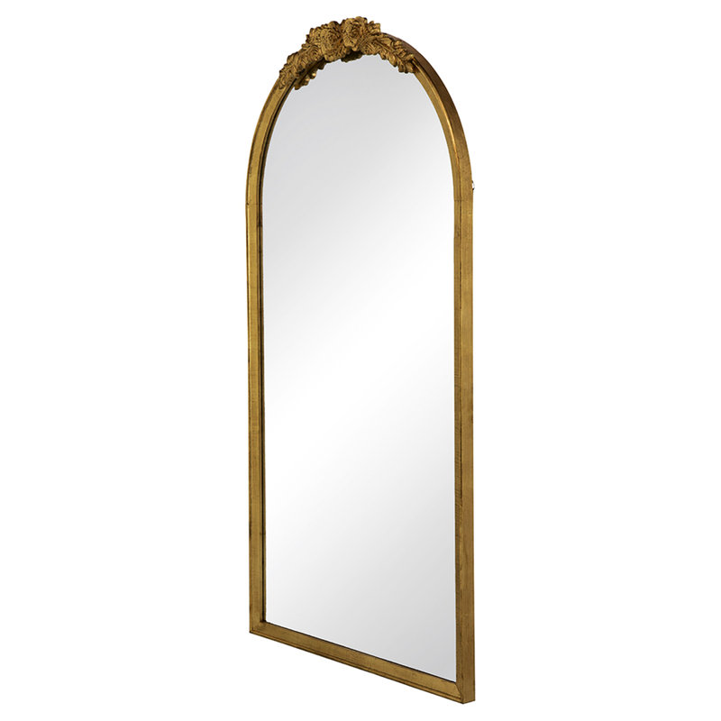 19"X56" Bedroom Bathroom Living Room Floor Mirror - Full Body Dressing Make Up Wood Reinforced Hook Golden, Exquisite Floral Adornments Intricate Ornaments
