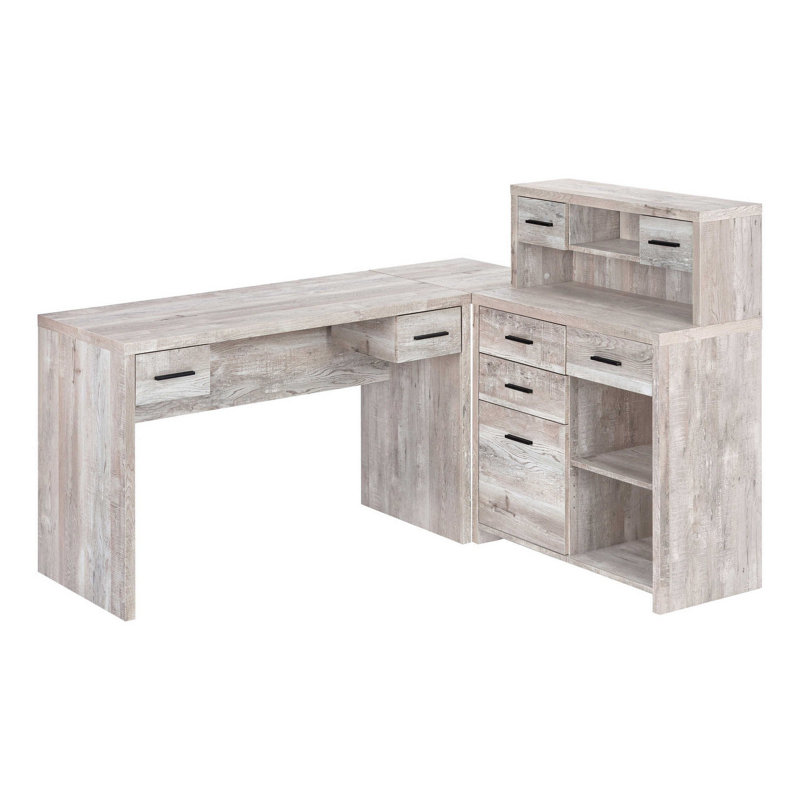 Aschley Computer Desk Home Office Corner Storage Drawers L Shape Work Laptop Laminate, Taupe Beige