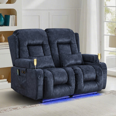 Canapé inclinable électrique avec chaleur et massage, causeuse inclinable double avec porte-gobelets et lumières DEL