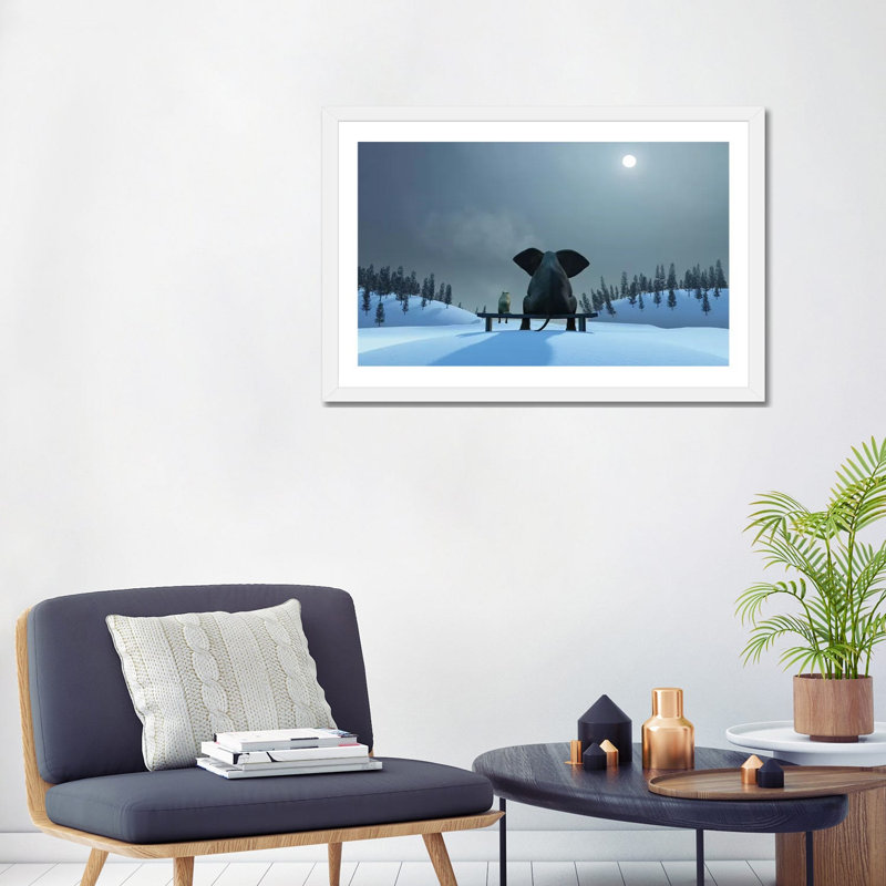 Éléphant et chien à Noël, Papier blanc, Blanc, H 24 po x l 32 po x P 1 po