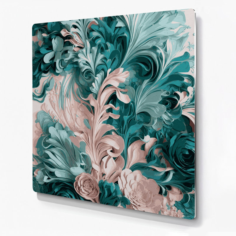 Abstrait floral 46, art mural gris en métal, H 32 po x l 32 po