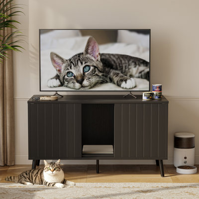 47.24" Cat litter Box Enclousure Furniture For 2 Cats ,Indoor Cat House Hidden With Cat Scratch Pad ,TV Stand Side Table,Cat Washroom.