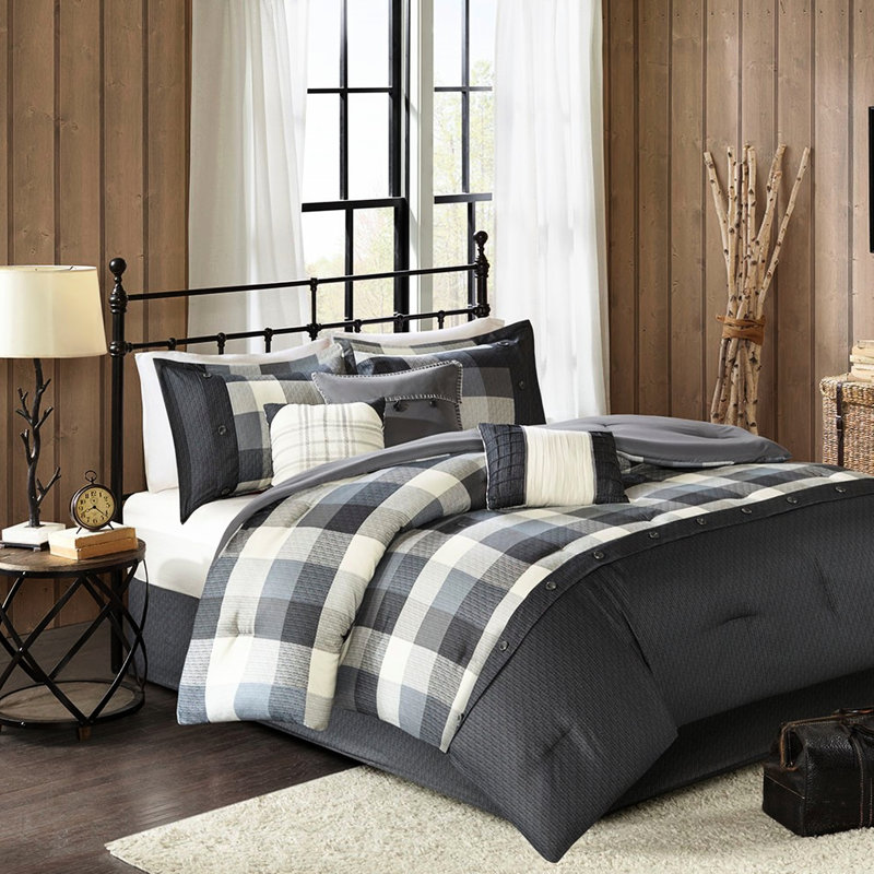 Literie pour grand lit gris - chambre à carreaux Buffalo