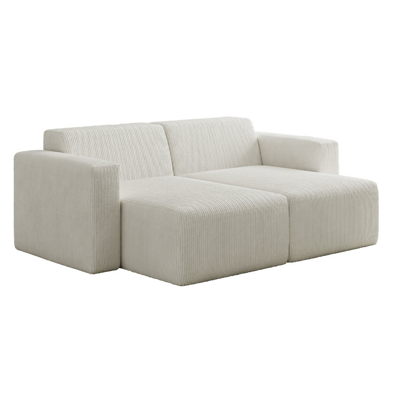 Berlare 2 - Piece Upholstered Corduroy Modular Sectional Sofa – Fully Compressed, No Assembly Required, Beige