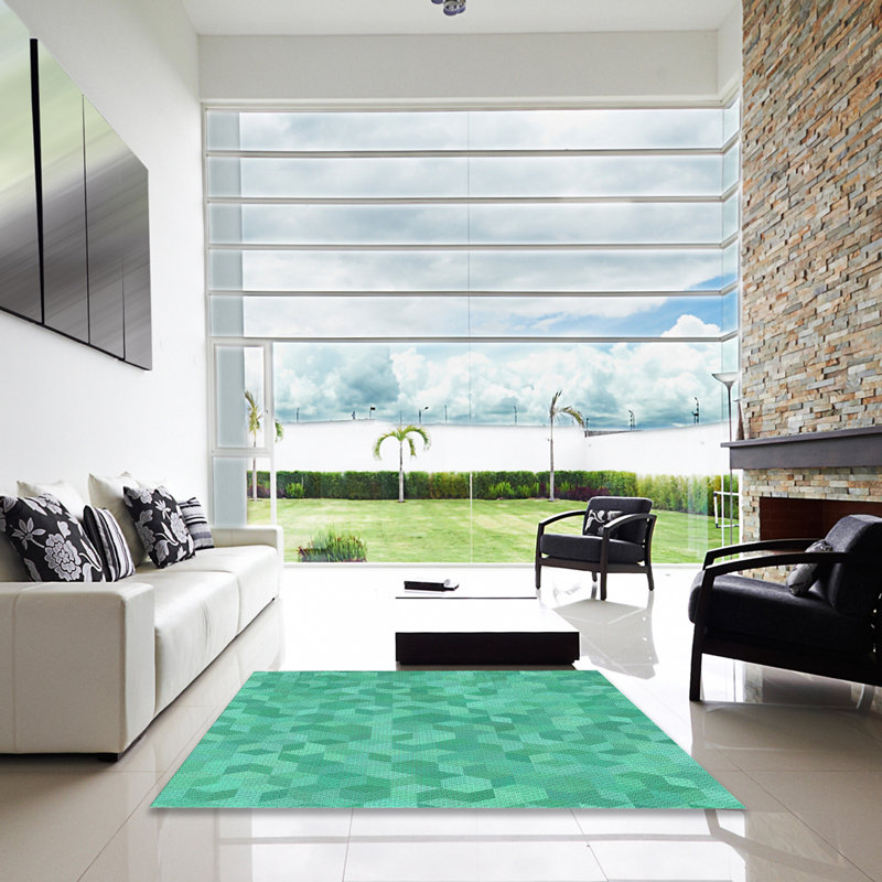 Tapis vert/blanc à motifs, Carré 4 pi