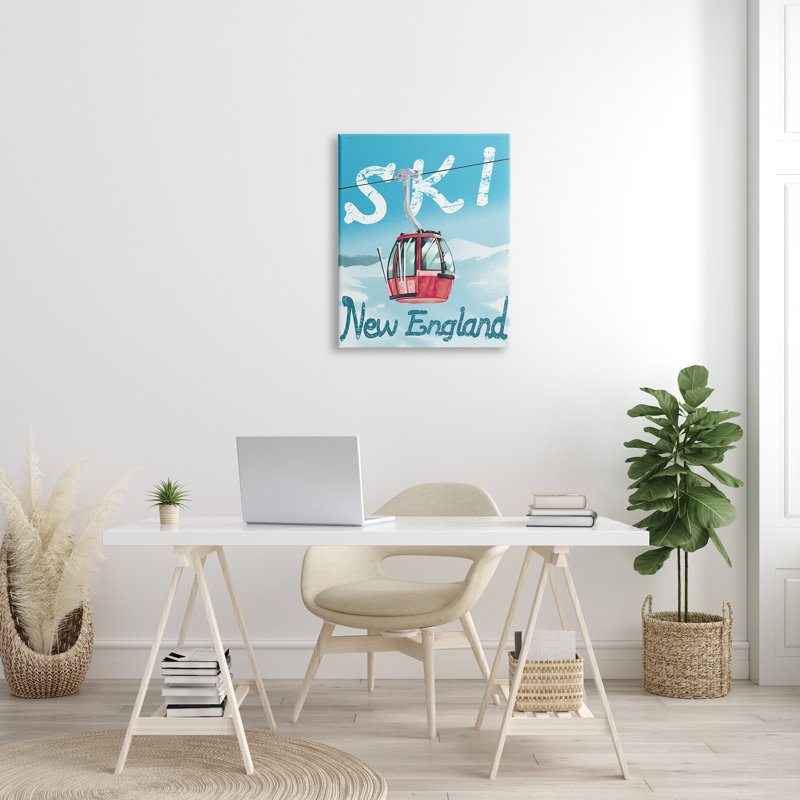 Ski New England Red Winter Trolly Mountains by Ziwei Li - Graphic Art, 30" H x 1.5" W x 24" D, Wrapped Canvas