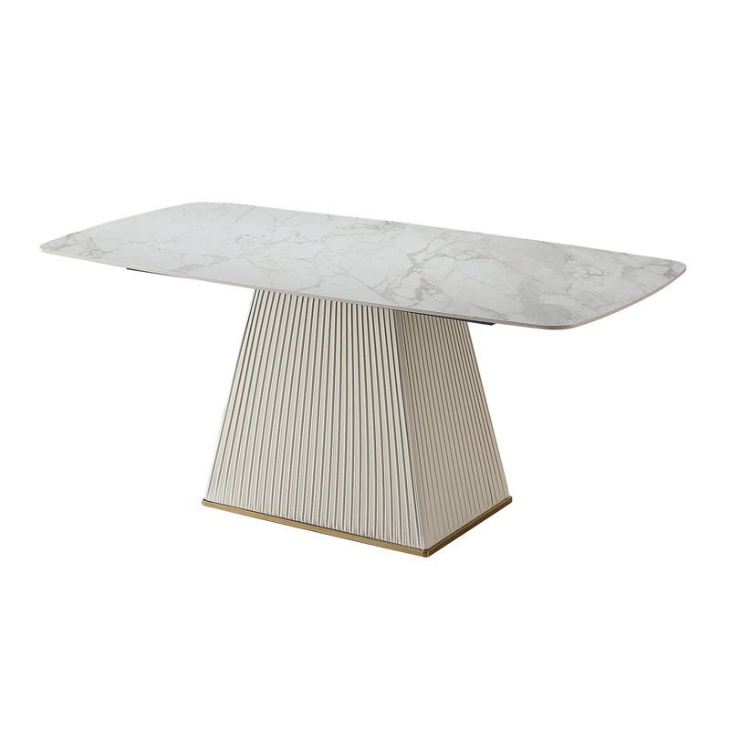 Table de salle à manger en pierre de 71 pouces avec base de Carrare et piédestal rayé