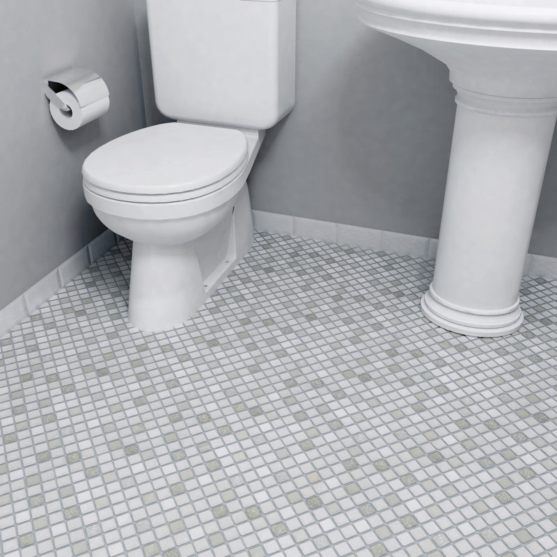 Crystalline Square 1.1" x 1.1" Porcelain Grid Mosaic Wall & Floor Tile, Gray/White