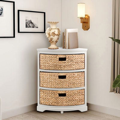 3 Tier X-Side Corner Table Storage Cabinet with 3 Wicker Baskets