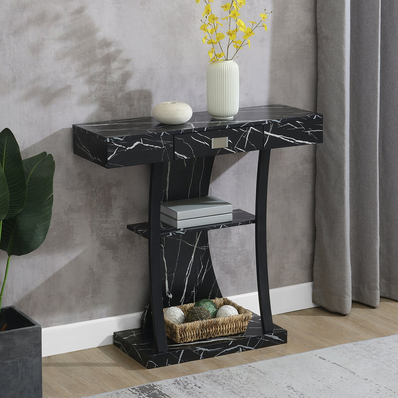 Table de type console à un tiroir Amett, H 34 po x l 36 po x P 12 po, Marbre noir