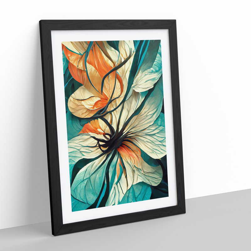 Beautiful Abstract Floral No.1 - Wall Art, Black Framed Paper, 36cm H x 27cm W x 3cm D, White
