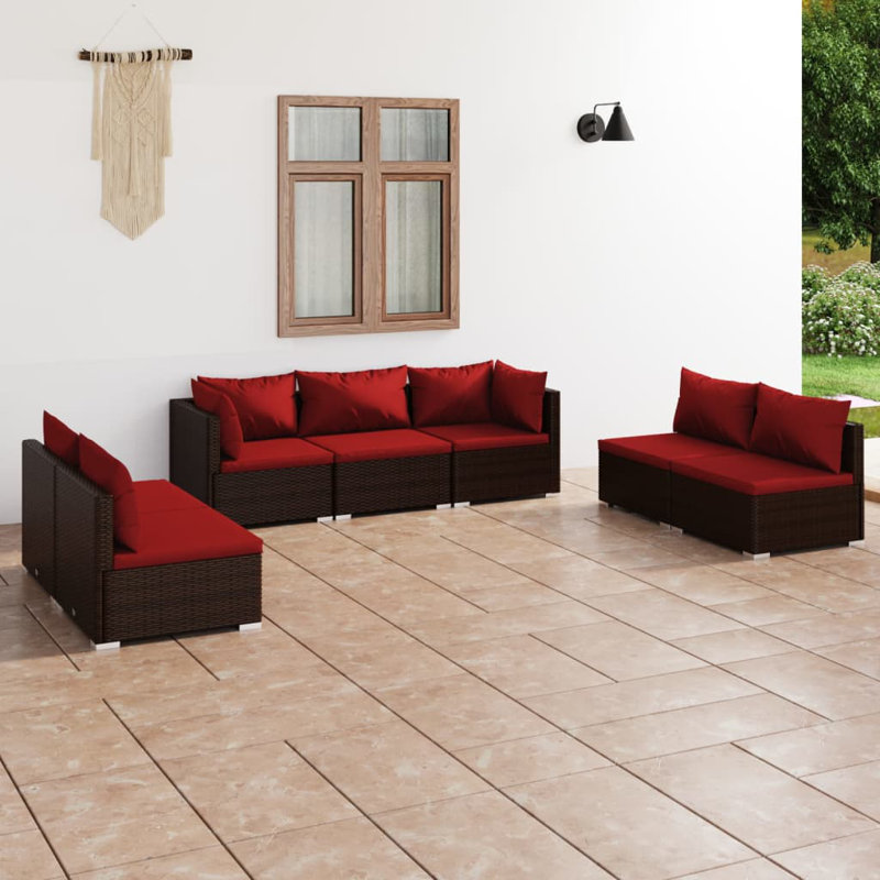 7 Piece Lounge Sofa Seating Group, Cinnamon Red, Brown