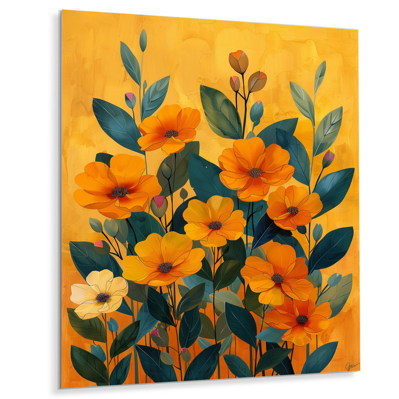 «Vibrant Yellow Green Symphony Wildflowers» - impression d'art mural fleurs sauvages, Métal métal, 40" H x 30" W