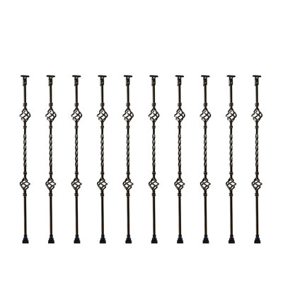 10 Pack 37" Double Cage Iron Balusters Black Iron Baking Varnish Hand Rail Decorative Railing  For Porch, Deck,Balcony Safety Guardrail 18736-10PK