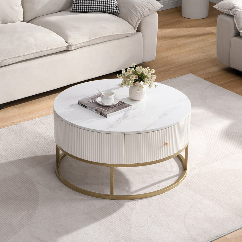 Table basse ronde avec tiroirs seulement la table, sans chaises.
