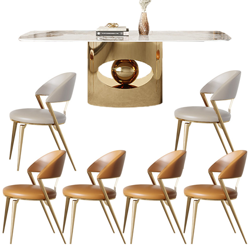 Ensemble de table de salle à manger rectangulaire Light Luxury, Orange / blanc cassé / or, H 29,5 po x L 78,7 po x l 39,4 po