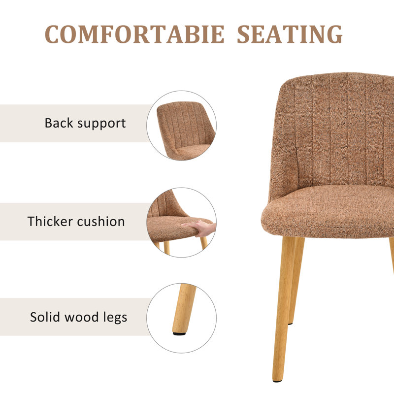48.5cm H Upholstered Dining Chairs With Wooden Legs, 4, Camel Chenille/Natural