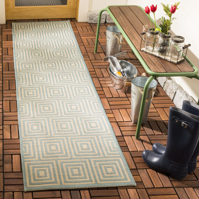 Mckinnon Hooked Indoor/ Outdoor Cream/Aqua Rug