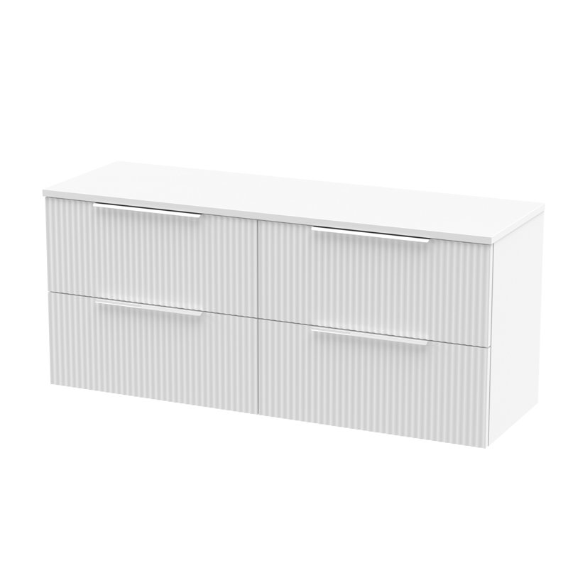 Fluted 120.5Mm Wall Hung 4-Drawer Vanity Base, Satin White