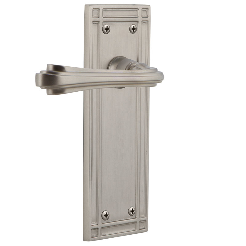 Mission Plate Single Dummy with Fleur Lever, Satin Nickel, Left Handed