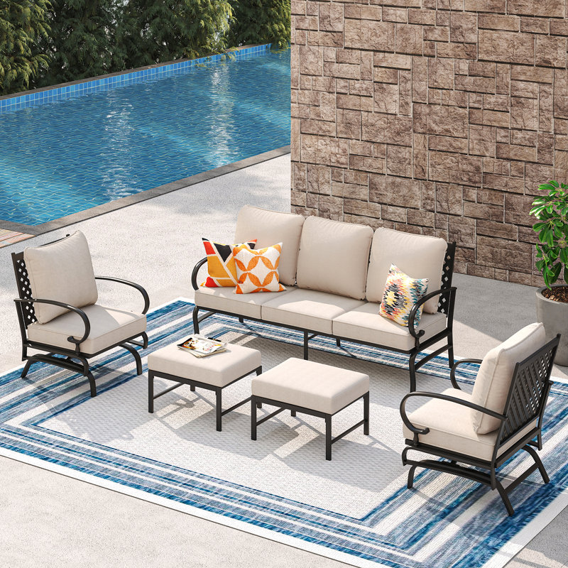 Chaise berçante d'extérieur en métal Bular, Beige