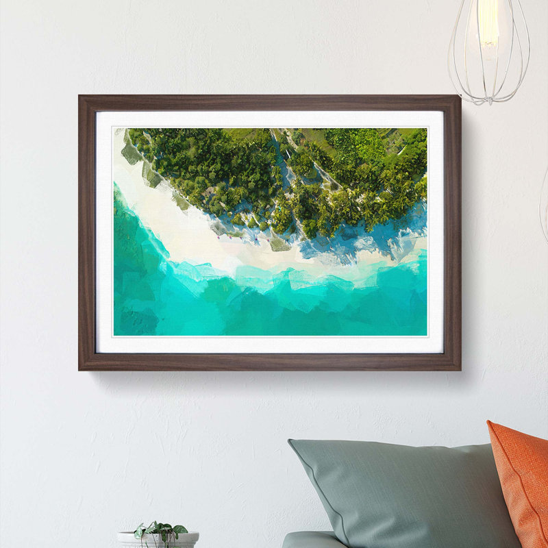 Above a Beach in the Maldives in Abstract - Picture Frame Graphic Art Print, 27cm H x 36cm W x 2cm D, Walnut Framed