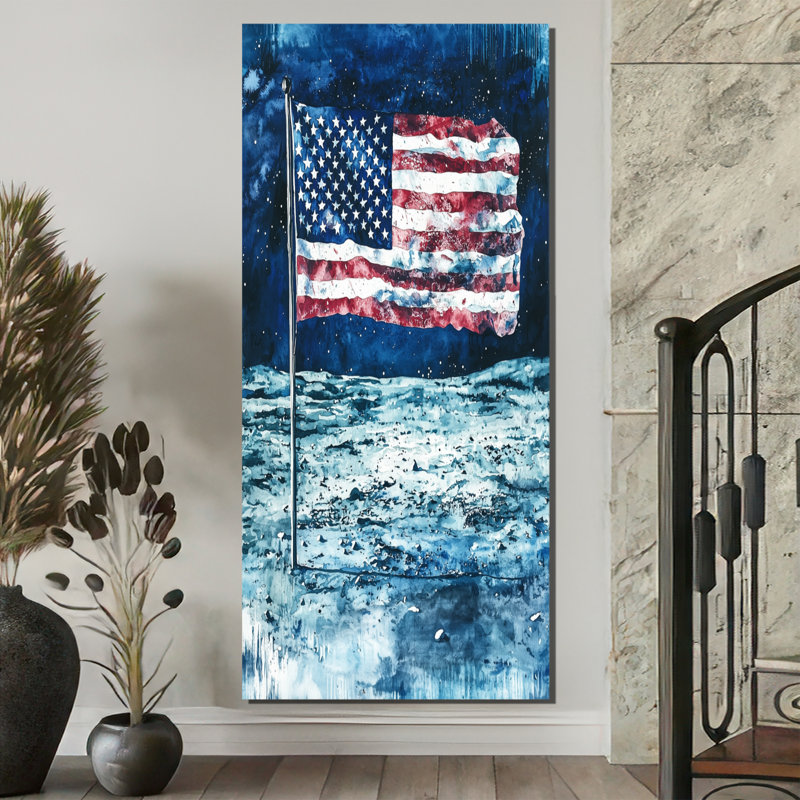 «Usa Flag On The Moon Landing I», art sur toile, H 60 po x l 28 po, Toile tendue, Ne s’applique pas