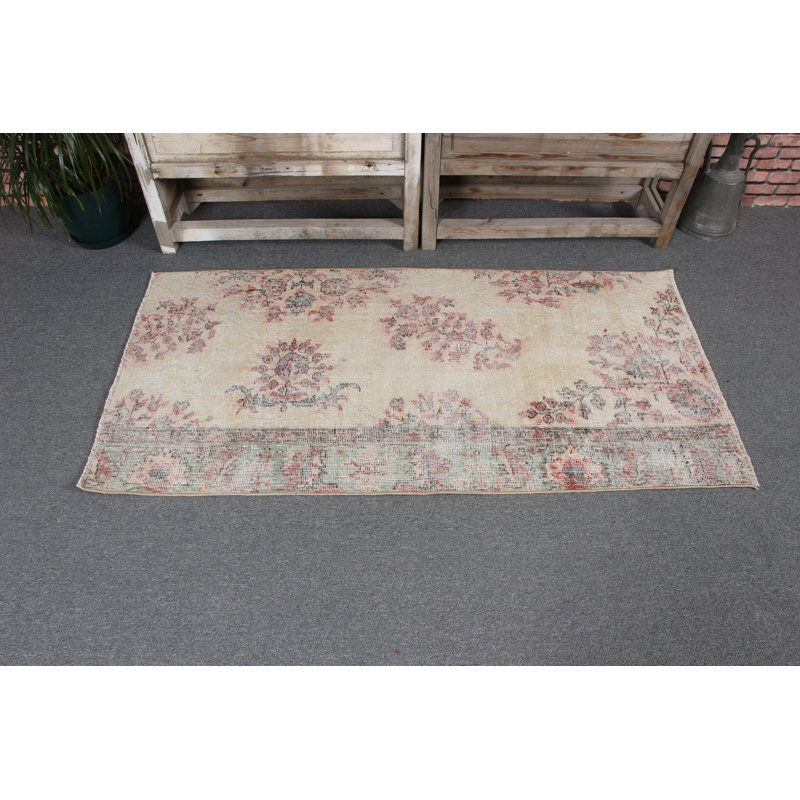 Charming Beige Turkish Anatolian Small Rug Ideal for Entryway and Accenting Living Spaces with Antique Oushak Design