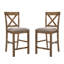 Sans accoudoirs, revêtu de lin, 2 chaises de salle à manger, bois en forme de X, brun clair et chêne antique, siège rembourré, hauteur de comptoir à hauteur standard, dossier croisé, couleur, siège uni