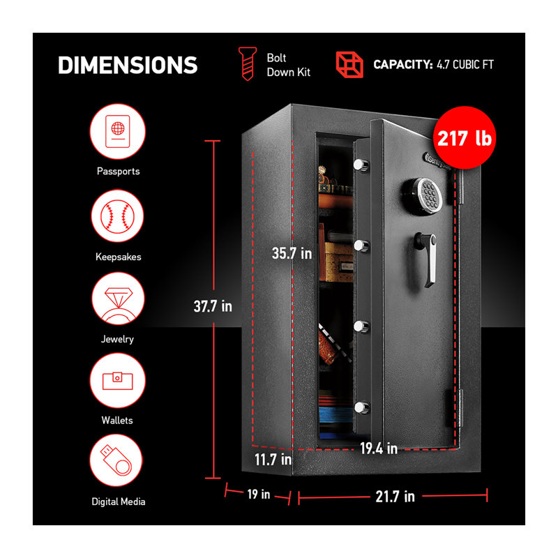 Black Digital Fireproof Waterproof Safe with Keypad Lock