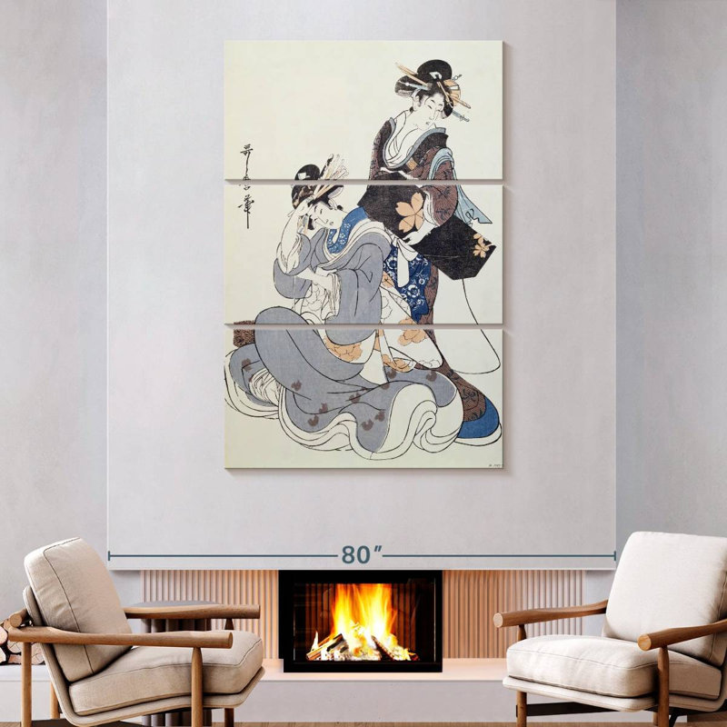 Deux personnages féminins, H 74 po x l 48 po
