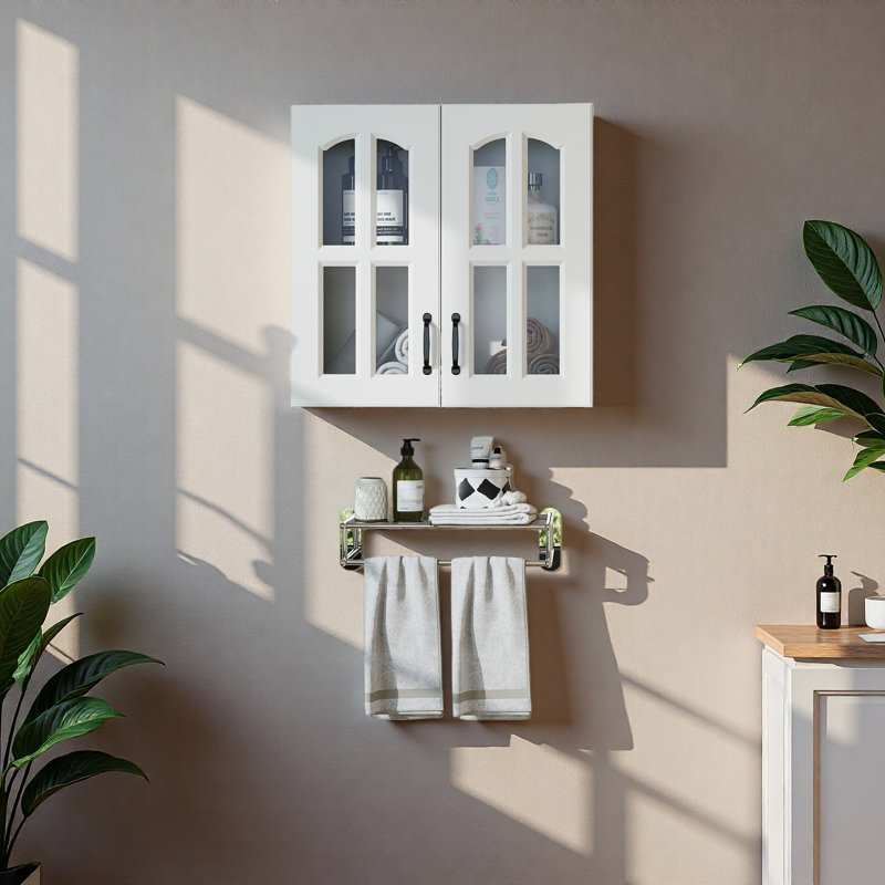 Armoire murale, armoire murale avec porte vitrée, armoire flottante avec tablettes réglables pour la cuisine et la salle de bain