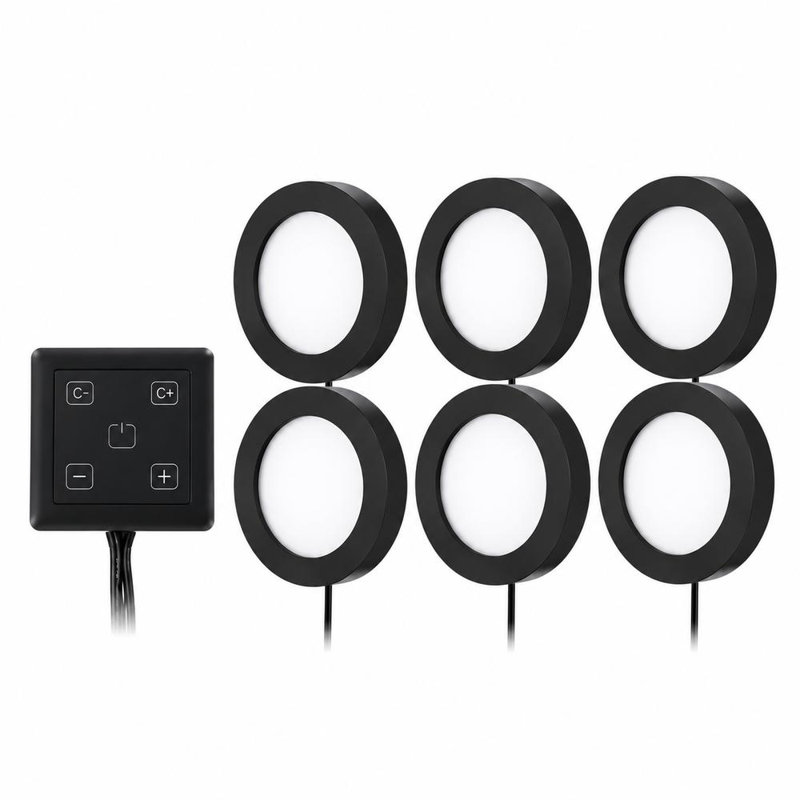 Paquet de 6 mini-rondelles enfichables 3000K à 6000K avec gradateur câblé 12V 2W / pièce pour l'éclairage sous l'armoire