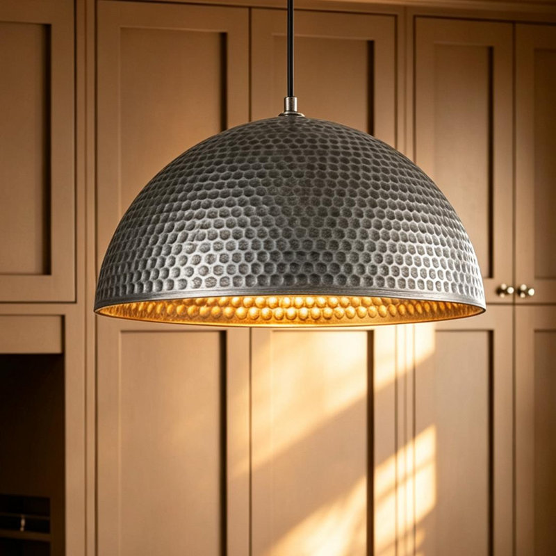 Lodi 1-Light Dome Single Pendant, Pewter, 8.27'' H x 15.75'' W x 15.75'' D