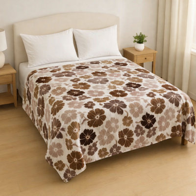 Silky Floral Plush Blanket, Korean Mink Style, Heavy 5lb Queen Blanket