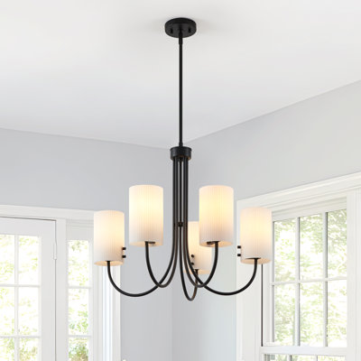 Lustre traditionnel 5 lumières avec abat-jour en verre nervuré