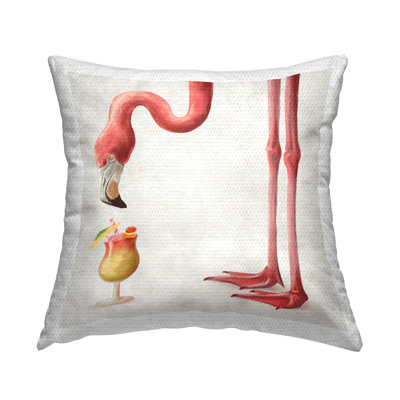 Flamingo Bird Tropical Cocktail Outdoor Printed Pillow by Ziwei Li